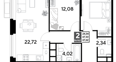 2-к. квартира, 67&nbsp;м²
