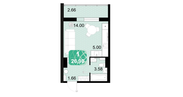 Студия, 26 м²