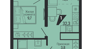 1-к. квартира, 32&nbsp;м²