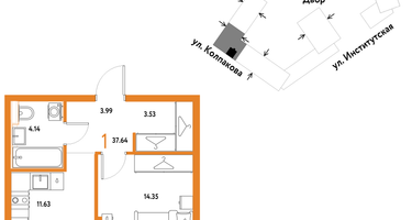 1-к. квартира, 37 м²