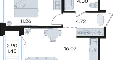 1-к. квартира, 37 м²