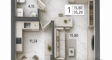 1-к. квартира, 35&nbsp;м²
