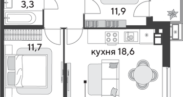 2-к. квартира, 62 м²
