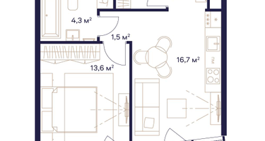 1-к. квартира, 42 м²