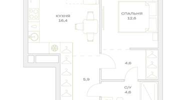 2-к. квартира, 44&nbsp;м²
