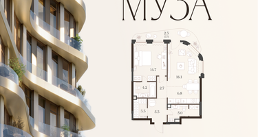 1-к. квартира, 60&nbsp;м²