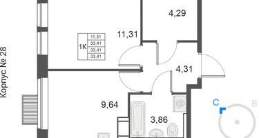 1-к. квартира, 33 м²