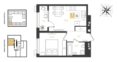 1-к. квартира, 37&nbsp;м²