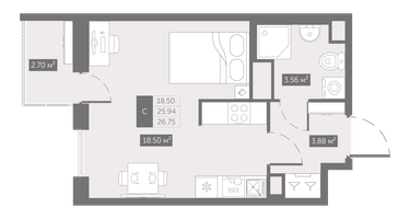 Студия, 26&nbsp;м²
