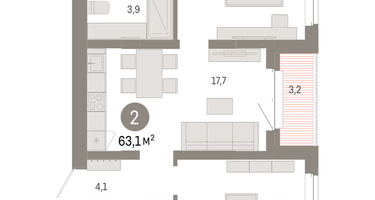 2-к. квартира, 63 м²
