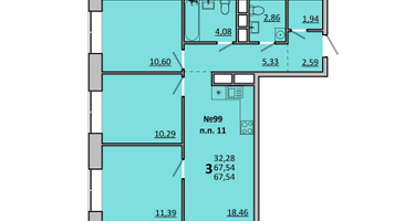 3-к. квартира, 67 м²