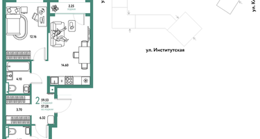 2-к. квартира, 59 м²