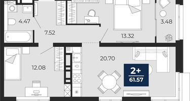 2-к. квартира, 58&nbsp;м²