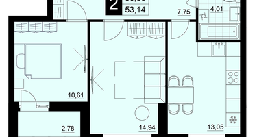 2-к. квартира, 51&nbsp;м²