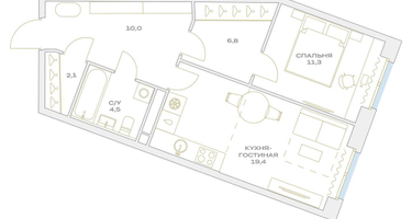 2-к. квартира, 55&nbsp;м²