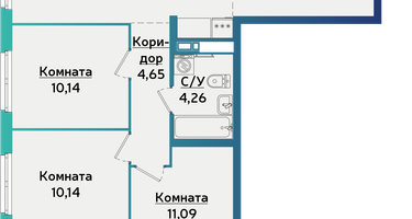 3-к. квартира, 74 м²
