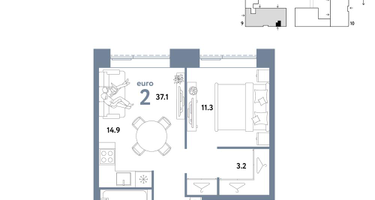 2-к. квартира, 37 м²