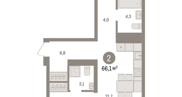 2-к. квартира, 66 м²