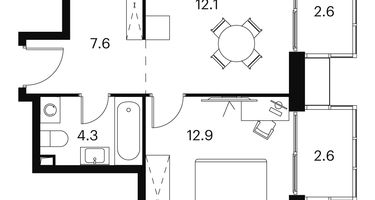 1-к. квартира, 42&nbsp;м²
