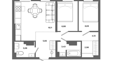 2-к. квартира, 48&nbsp;м²
