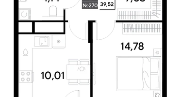 1-к. квартира, 39&nbsp;м²