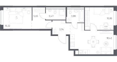 2-к. квартира, 56&nbsp;м²