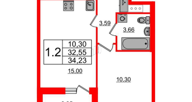 1-к. квартира, 32&nbsp;м²