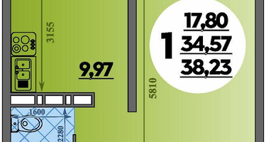 1-к. квартира, 38&nbsp;м²