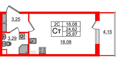 Студия, 24 м²