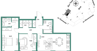 2-к. квартира, 67&nbsp;м²