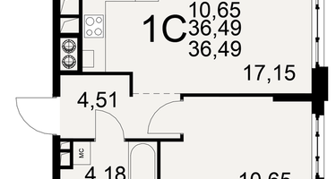 1-к. квартира, 36&nbsp;м²