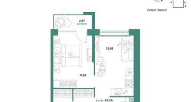 2-к. квартира, 42&nbsp;м²