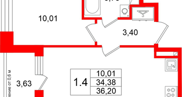 1-к. квартира, 34&nbsp;м²