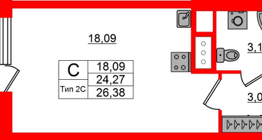 Студия, 24&nbsp;м²
