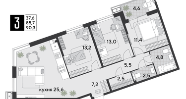 3-к. квартира, 92&nbsp;м²