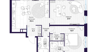 2-к. квартира, 83 м²
