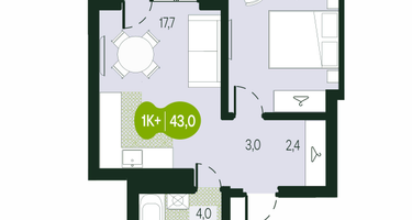 Студия, 43&nbsp;м²