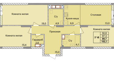3-к. квартира, 97&nbsp;м²