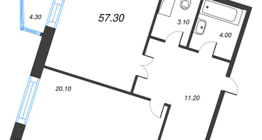 1-к. квартира, 57&nbsp;м²