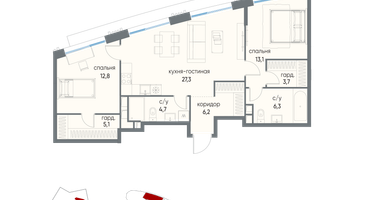2-к. квартира, 79&nbsp;м²