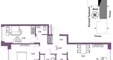 3-к. квартира, 65&nbsp;м²