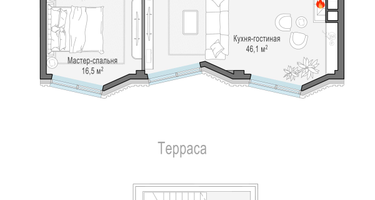 1-к. квартира, 94&nbsp;м²