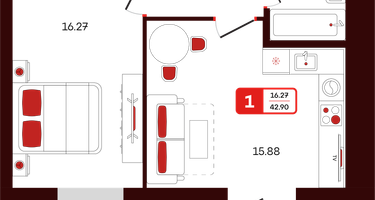 1-к. квартира, 42&nbsp;м²