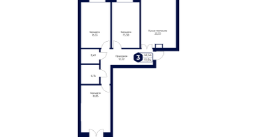 3-к. квартира, 91&nbsp;м²