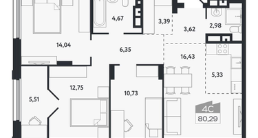 4-к. квартира, 80 м²