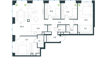 5-к. квартира, 121&nbsp;м²