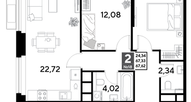 2-к. квартира, 67&nbsp;м²