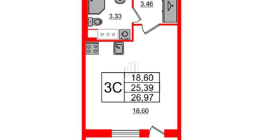 Студия, 25 м²