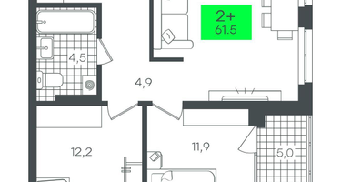 2-к. квартира, 61&nbsp;м²