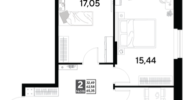 2-к. квартира, 65&nbsp;м²